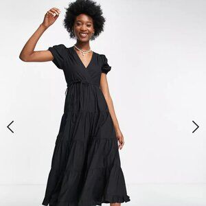 Miss Selfridge Poplin Black Tiered Maxi Dress